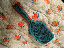 Tooled Leather Turquoise Hair Brush