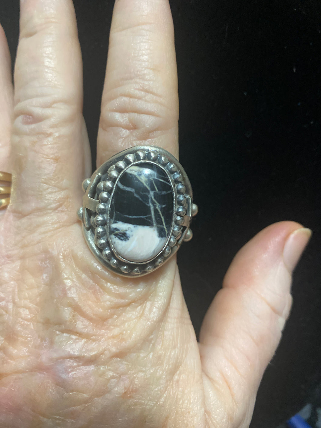 Bold White  Buffalo Turquoise ring size 13.5
