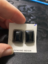 Antiqued Sterling silver, Black onyx , square stoned earring
