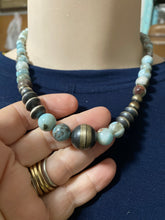 "Larimar and Sterling Silver Disk and Navajo Beads necklace" 16 inches