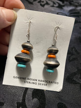 Large dangle Navajo, Pearl disc shaped Spiny Oyster earrings with a bead of turquoise at the bottom