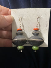 Vintage double disk, Spiny, and green turquoise earrings