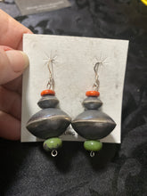 Vintage double disk, Spiny, and green turquoise earrings