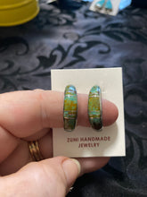 Royston turquoise, inlay , sterling silver  hoop earrings