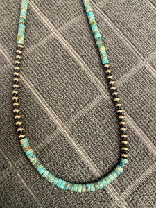 16 inch TINY TURQUOISE HEISHI BEADS AND NAVAJO PEARLS clusters