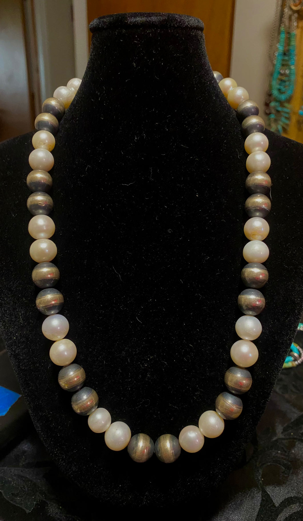 14 mm Sterling Silver beads and freshwater pearls