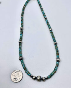 TINY TURQUOISE HEISHI BEADS AND NAVAJO PEARLS 16 inch