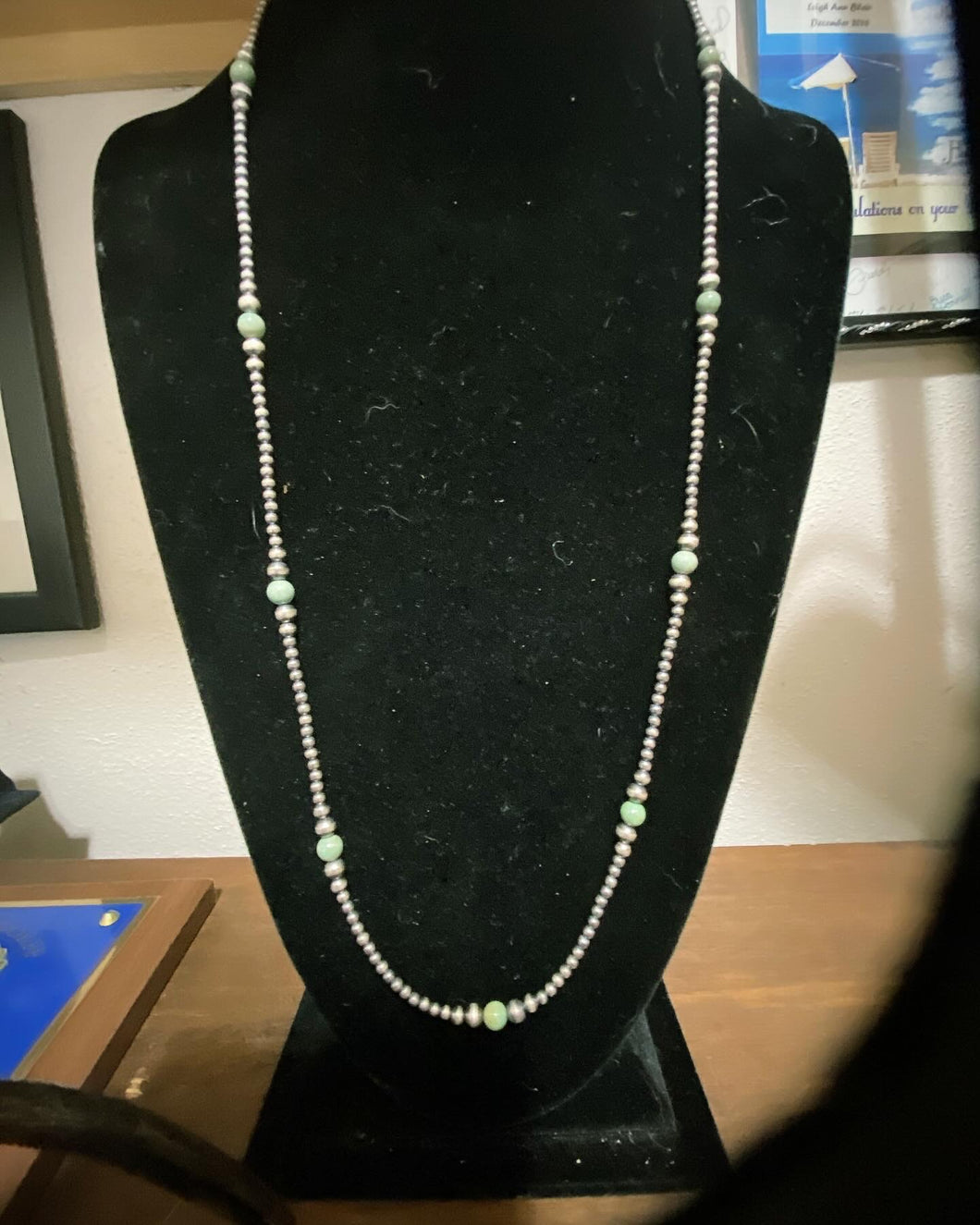 Nevada Green Turquoise and Navajo Pearls 36 inch necklace