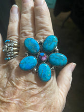 Huge Turquoise/ Dhalia Flower Cluster Ring