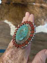 The Red Coral and Turquoise Beast Ring