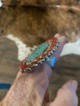 The Red Coral and Turquoise Beast Ring