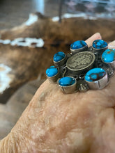 Bisbee turquoise and dime flower ring