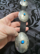 Vintage Sterling Silver Concho Belt with sleeping beauty turquoise!