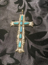 Heavy sterling silver cross with turquoise
