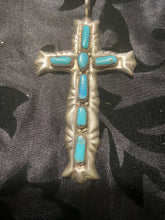 Heavy sterling silver cross with turquoise