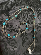 60 inch Navajo Pearls with turquoise nugget beads necklace