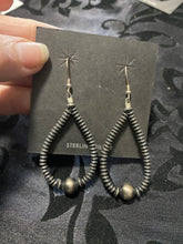 Sterling silver Navajo pearl and disc teardrop hoops
