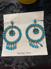 The giant turquoise circle earrings with an inside dangle in a post earring