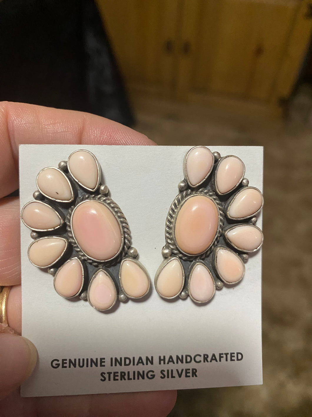 Sterling Silver Pink Conch Half Cluster  earrings