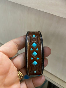 Large Jerry Tucker  leather and turquoise bracelet
