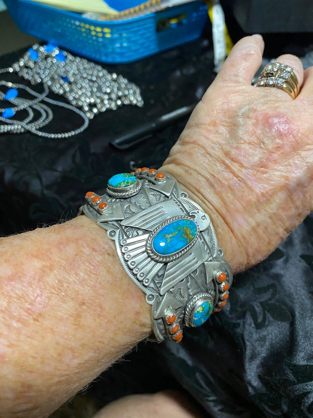 Massive Turquoise 3 stone Bracelet