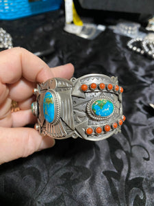 Massive Turquoise 3 stone Bracelet