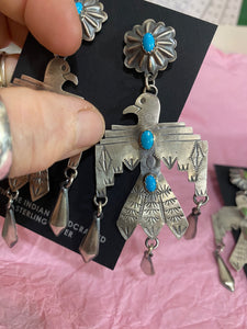 Large Thunderbird 3 stone earrings
