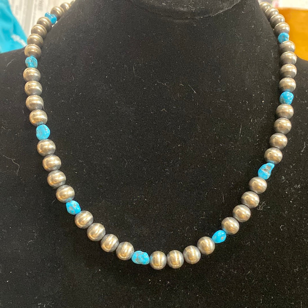 Navajo pearls and turquoise necklace 18 inches long