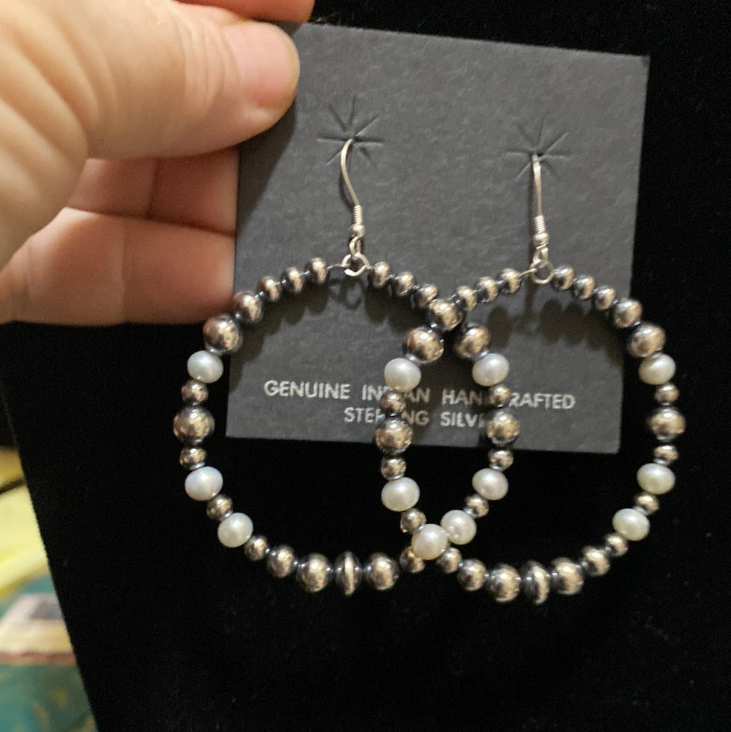 Round fresh water pearls and Navajo pearl earrings
