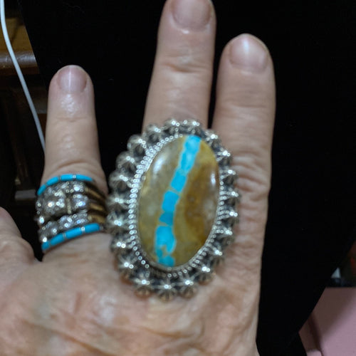 Huge Oval Ribbon Turquoise stoned ring