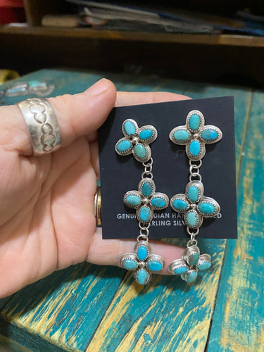 3Tier turquoise flower earrings