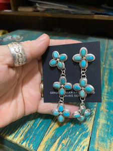 3Tier turquoise flower earrings