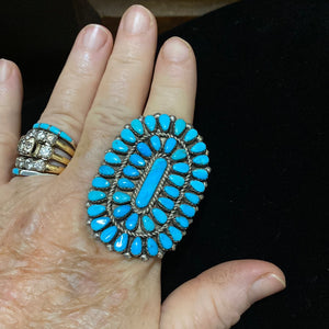 Large Turquoise Zuni cluster ring