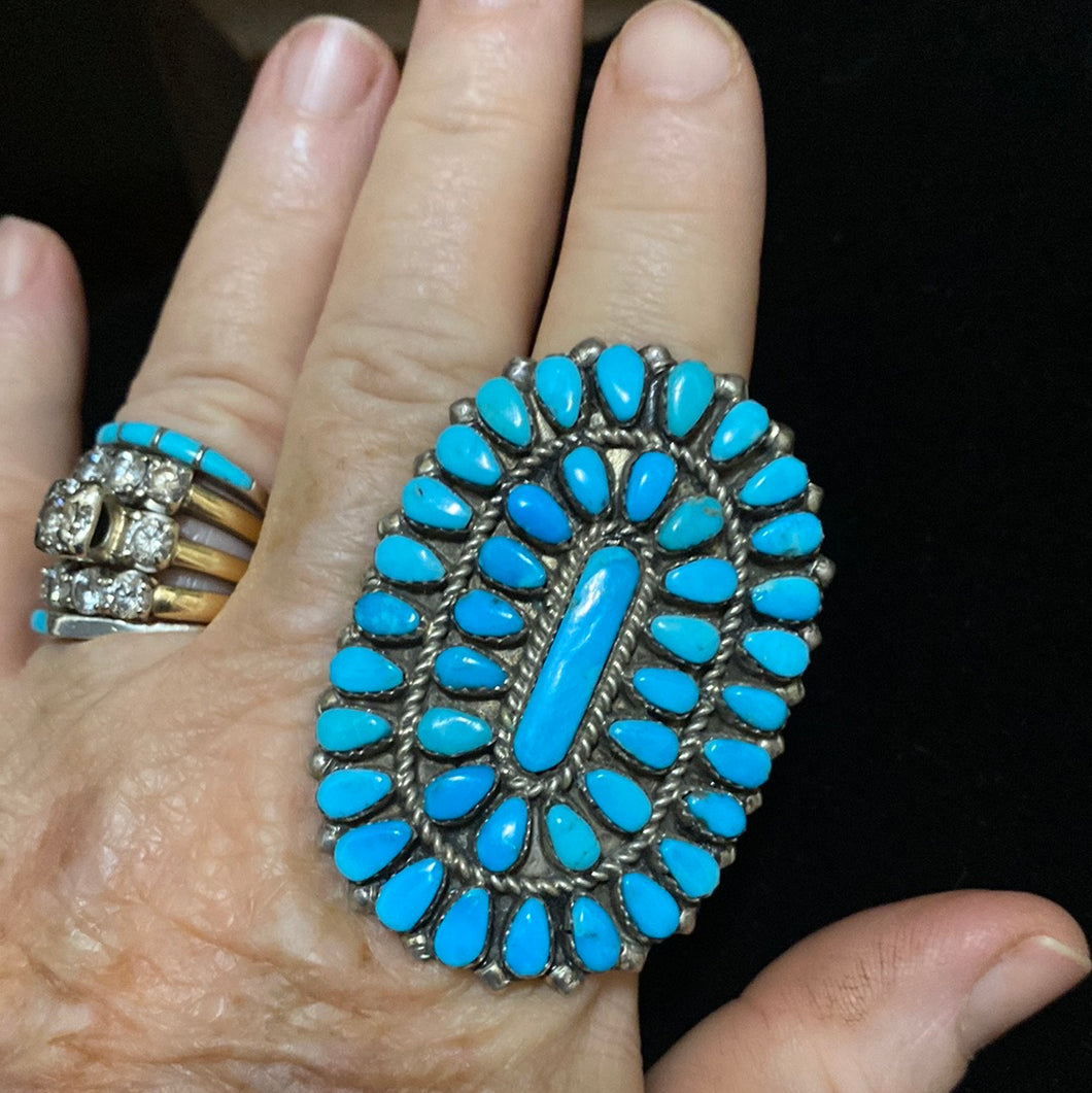 Large Turquoise Zuni cluster ring