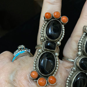 Black onyx ring with snake eyes