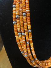 Orange spiny oyster and Navajo pearl necklace