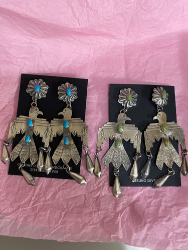 Large Thunderbird 3 stone earrings