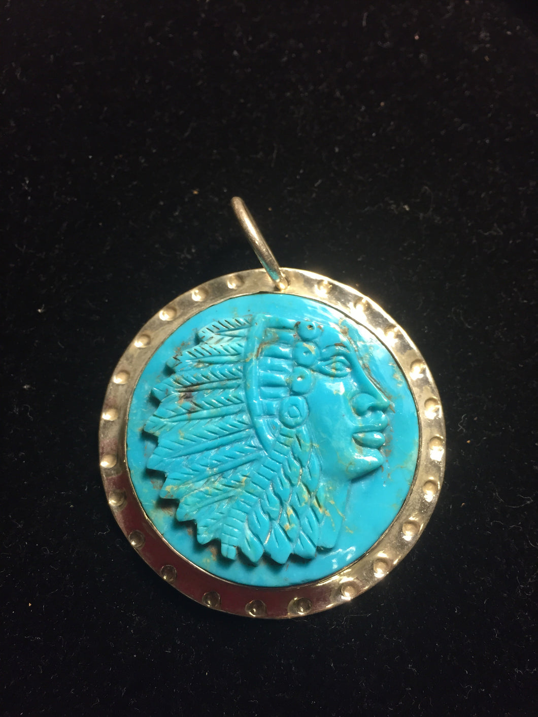 Native American Indian carved in Kingman Turquoise