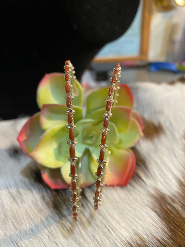 Three inch Red Corral hoop earrings