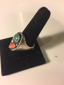 Vintage heavy Sterling Silver Turquoise and coral ring