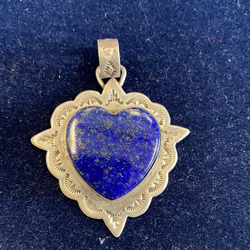Medium size Lapis Sterling silver heart pendant