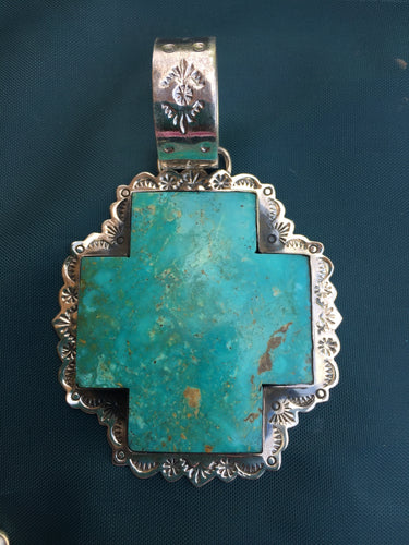 Extra large cross Kingman Turquoise pendant