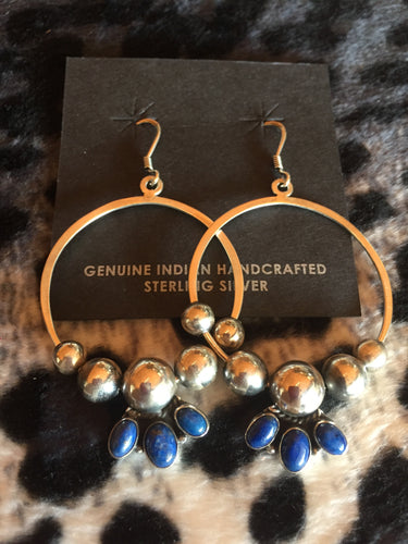 Navajo pearl hoop earrings with lapis