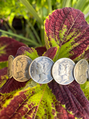 Mercury Dime bracelet with turquoise ends