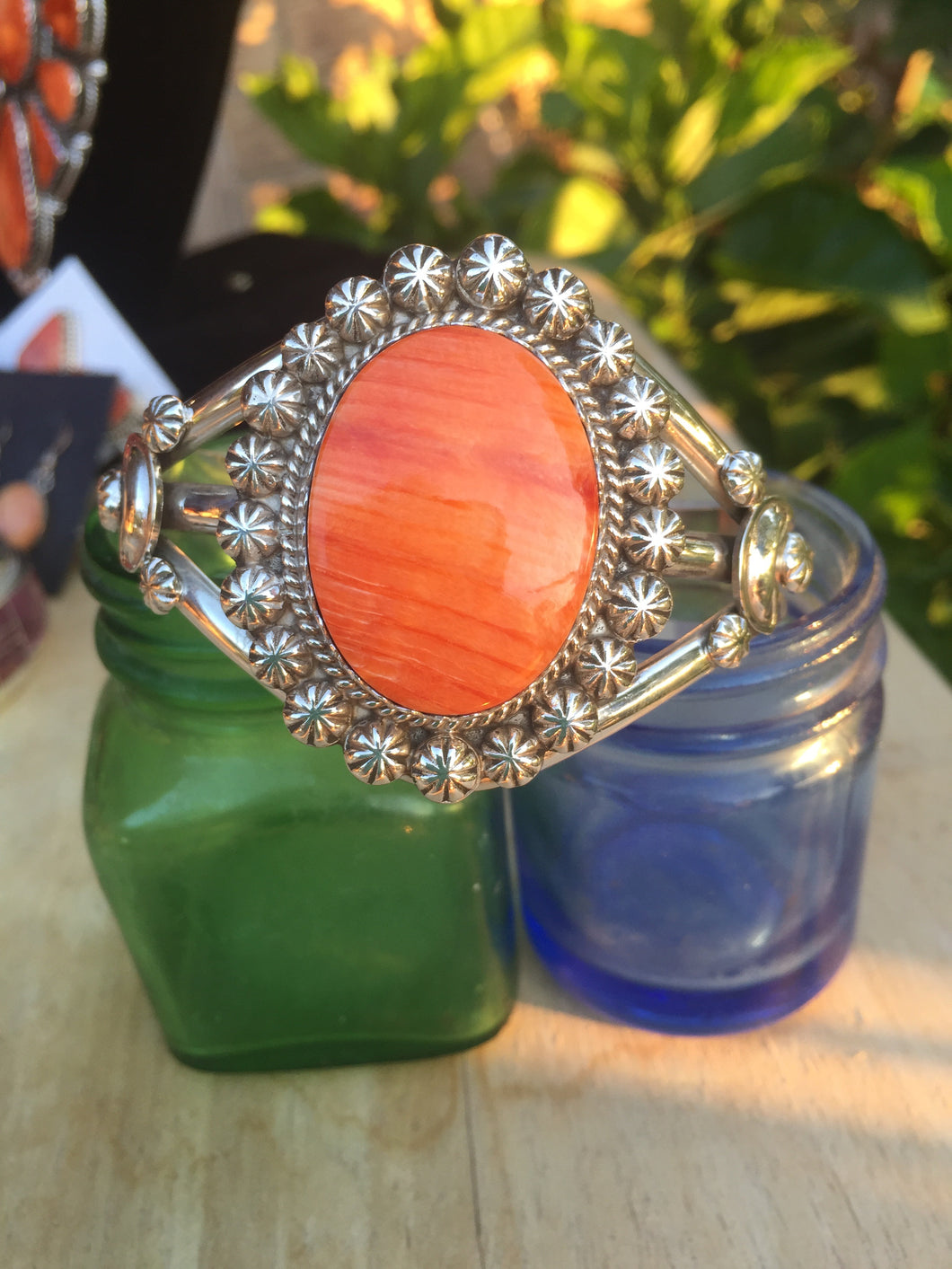 Yummy orange spiny oyster Sterling silver bracelet