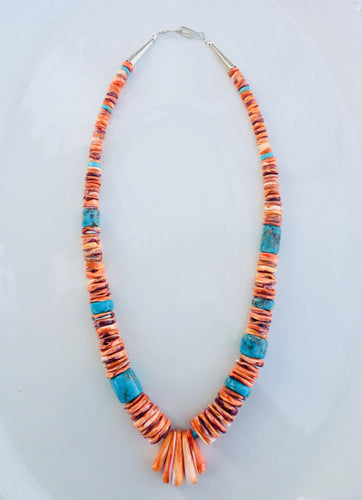 Spiny Oyster and Turquoise Beaded Necklace