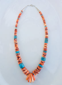 Spiny Oyster and Turquoise Beaded Necklace