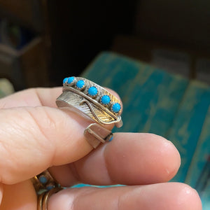 Sterling silver feather rings with turquoise