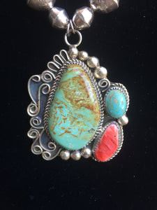 Super Navajo Turquoise, shell and Sterling silver necklace