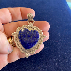 Medium size Lapis Sterling silver heart pendant
